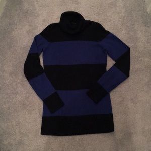 Theory Royal Blue & Black Stripe V-Neck Sweater